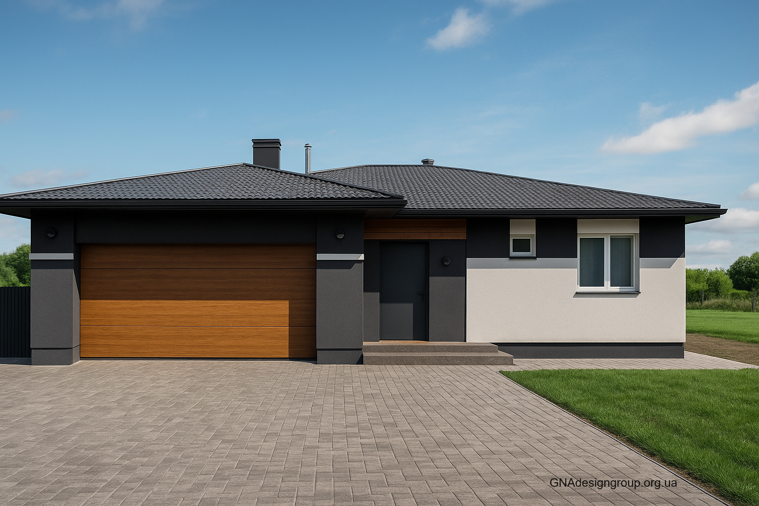 House facade - graphite + white + gray