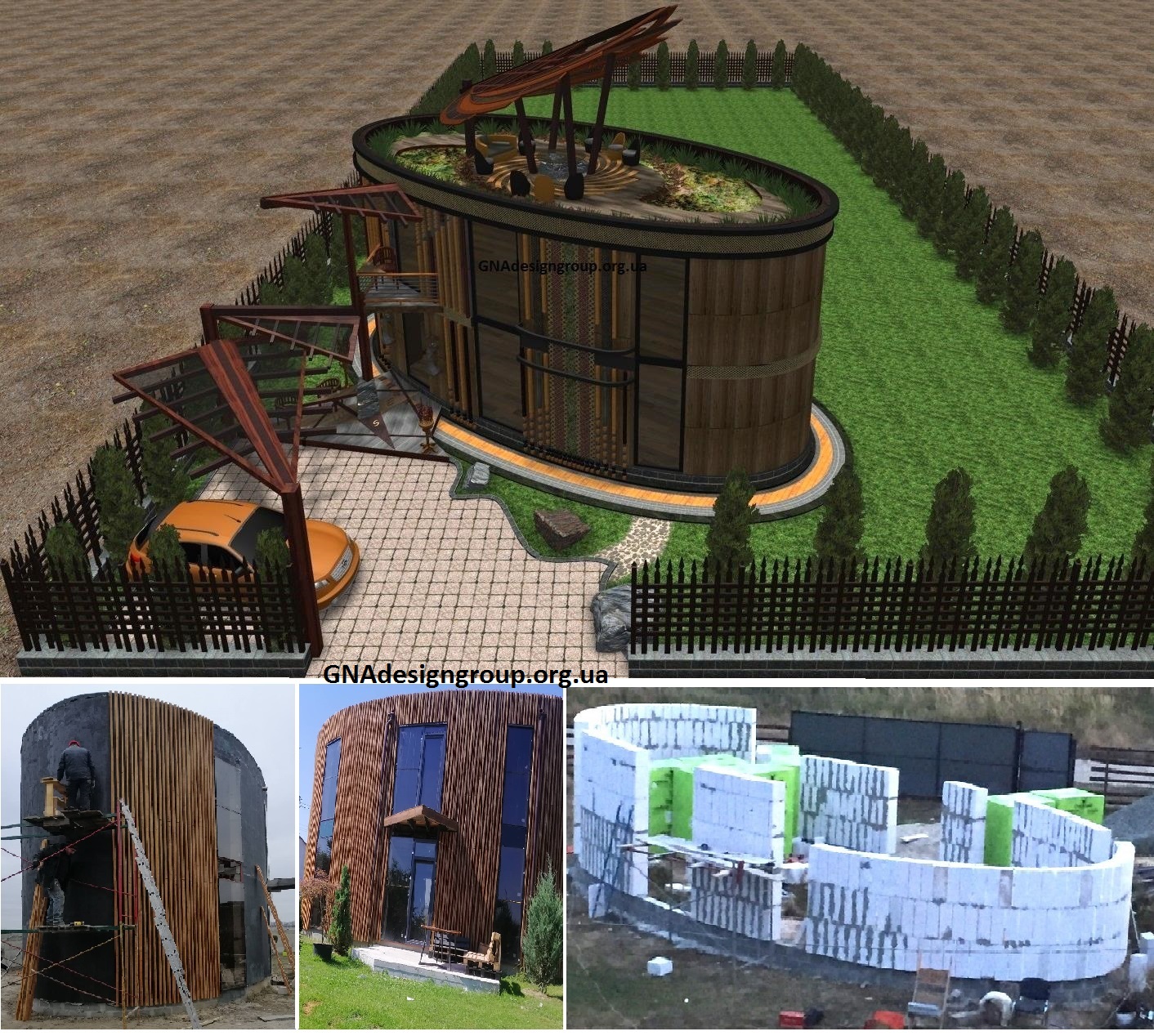 Ellipse-shaped house - original facade design solution