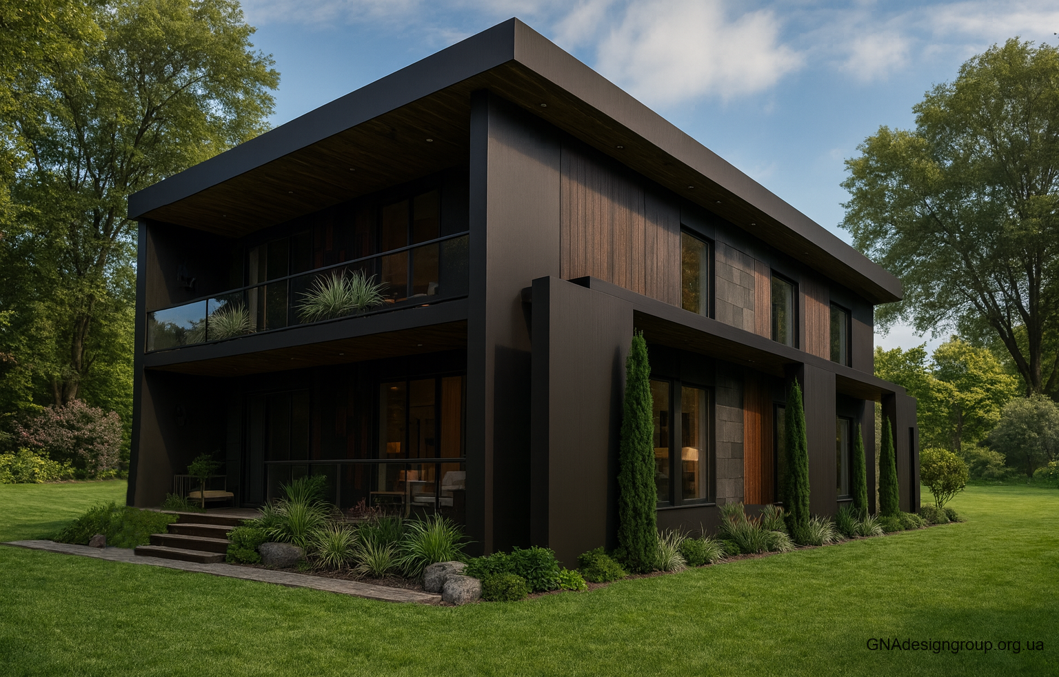 House facade design in the dark colors
