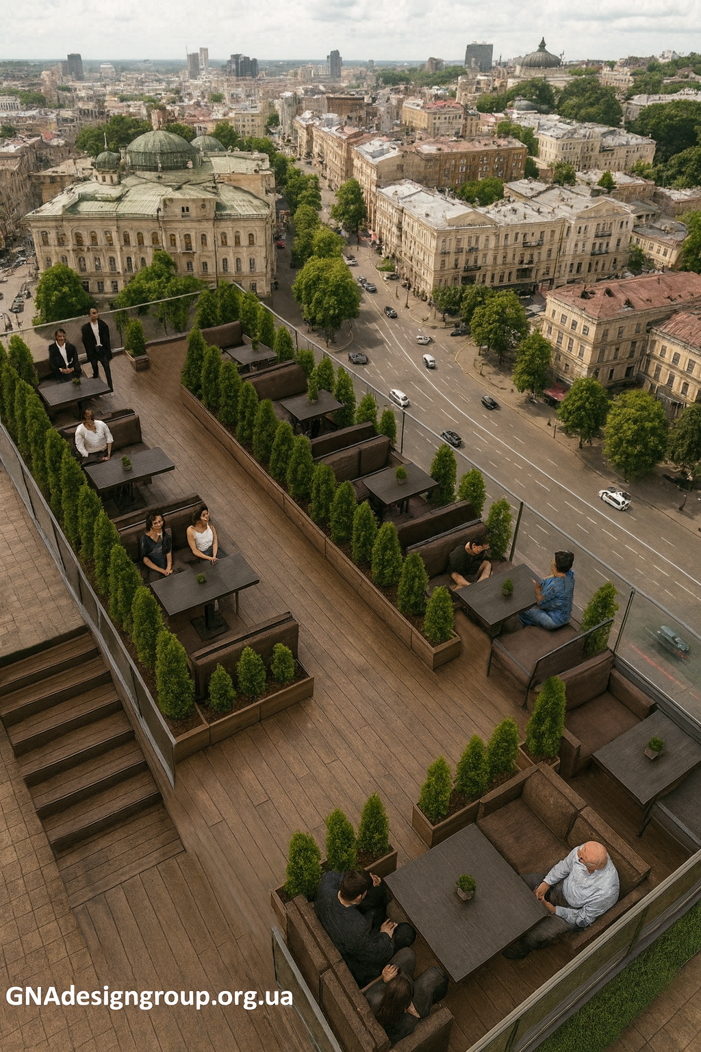 Cafe on the terrace of the shopping mall