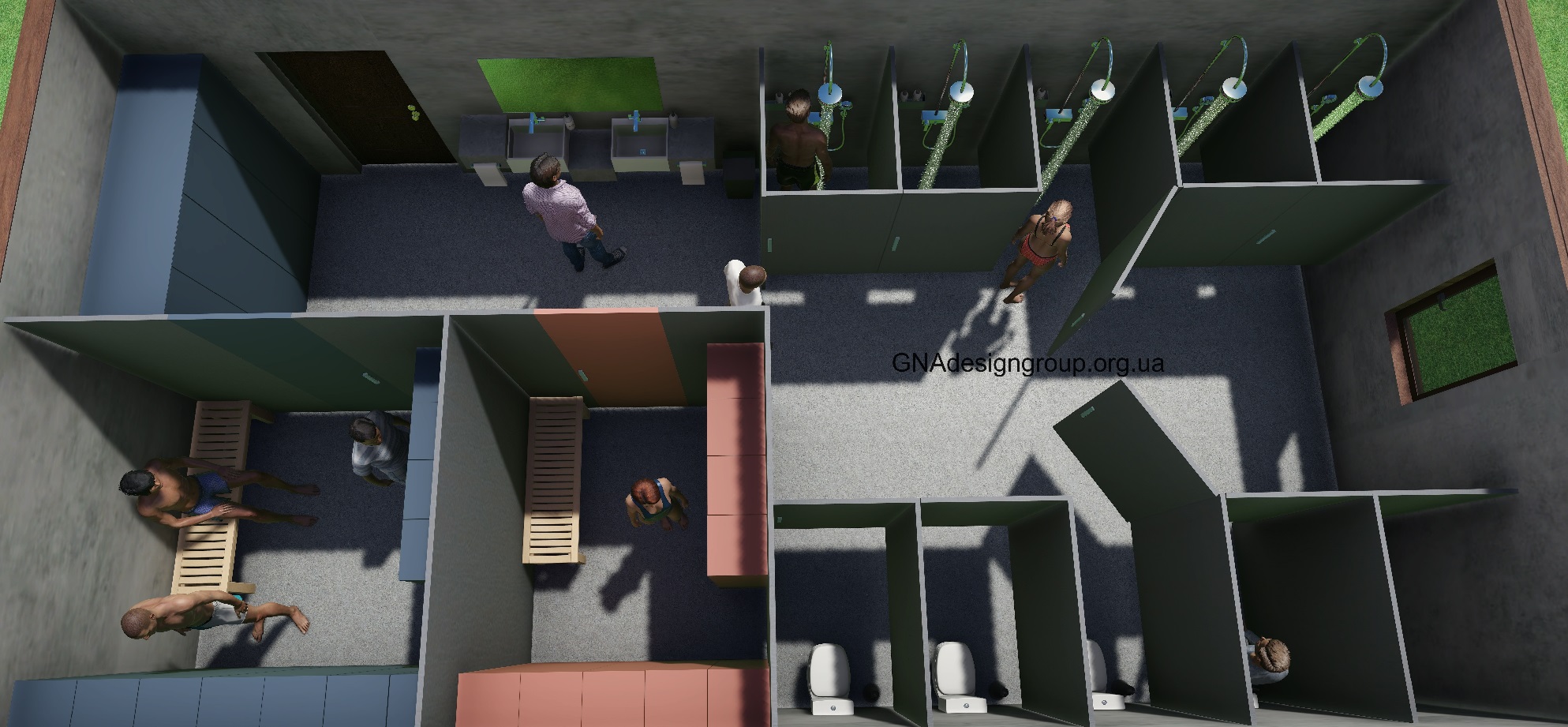 Sports locker room. 3D planning and visualization