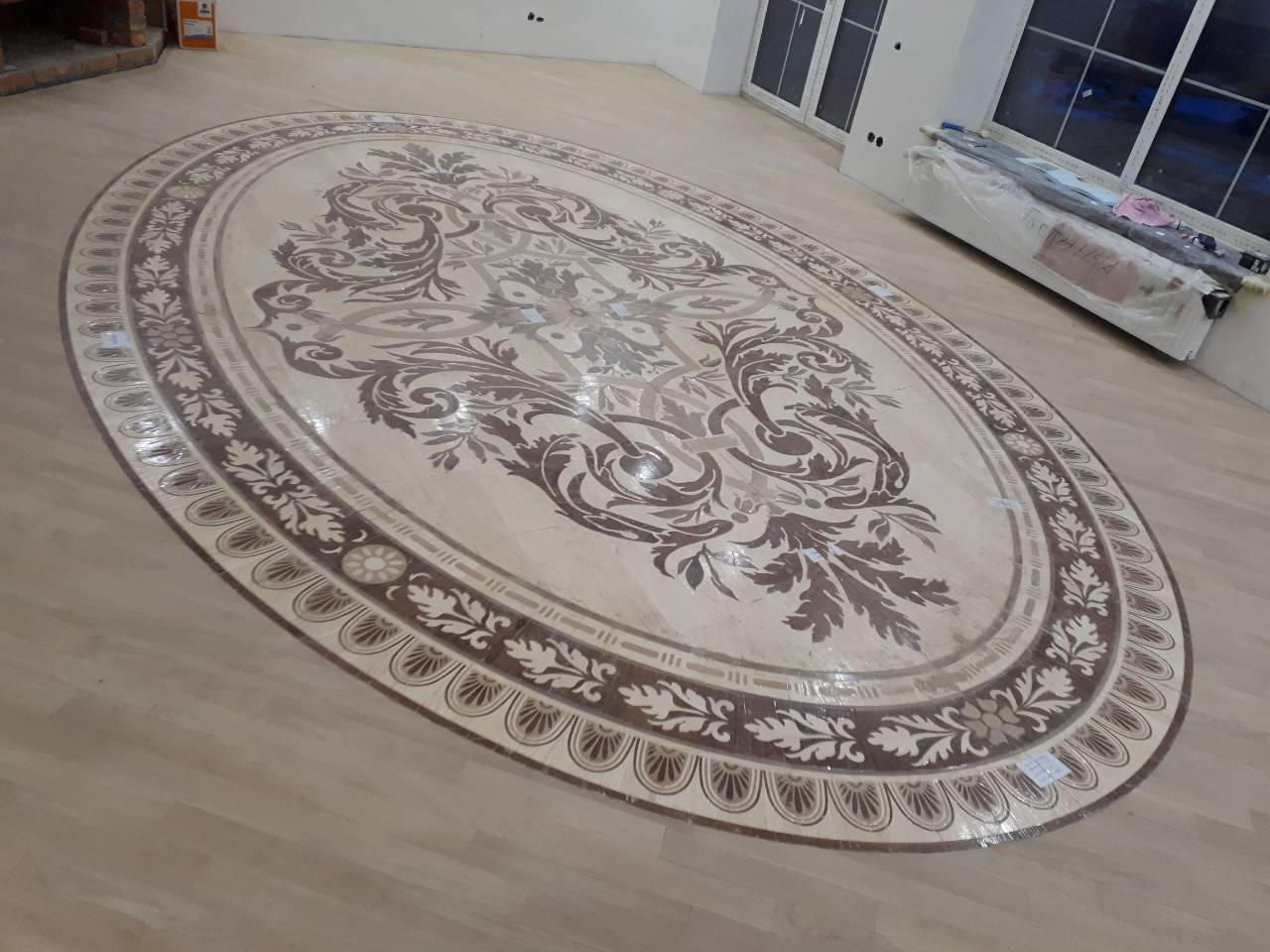 Living room, panel on the floor, corridor, stairs
