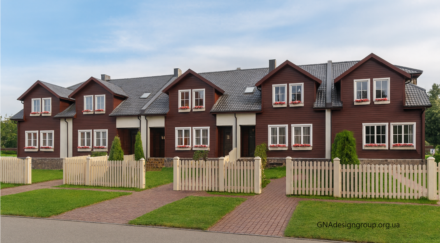Investment project - Townhouses for 4 families. Townhouses for 3 families